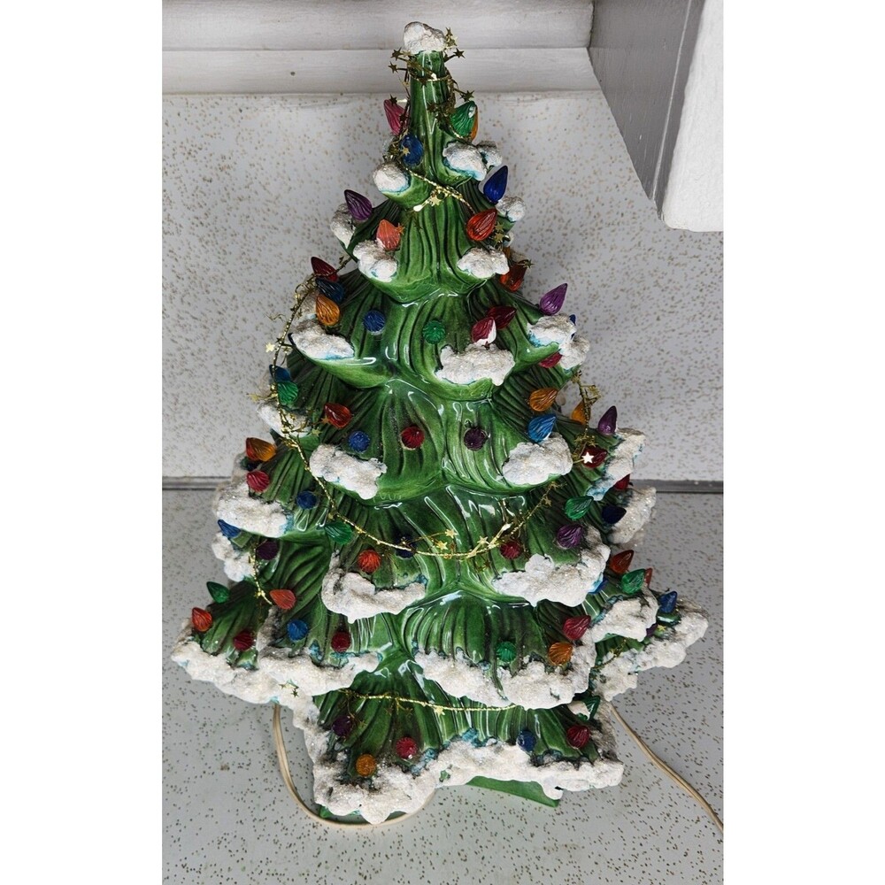Vintage 1970s Holland Mold Large 17” Ceramic Frosted Christmas Tree W/ Base - Picture 5 of 16